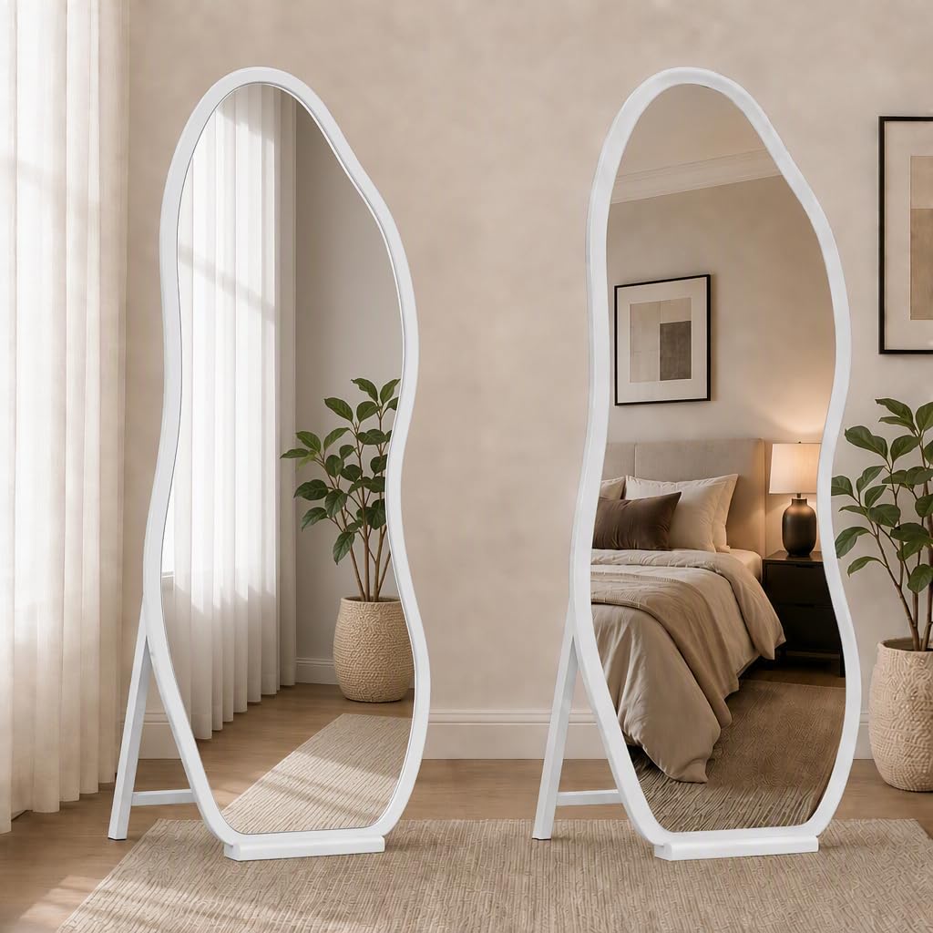 71"x31" Wavy Floor Mirror, Walnut 2-Pieces