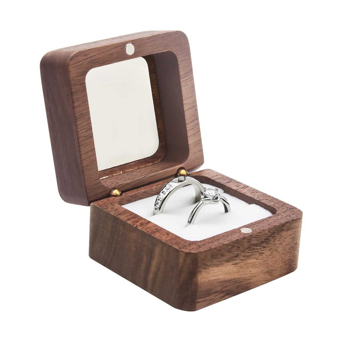 Jomelly Wooden Ring Box for Wedding Ceremony 2 Slots,Black