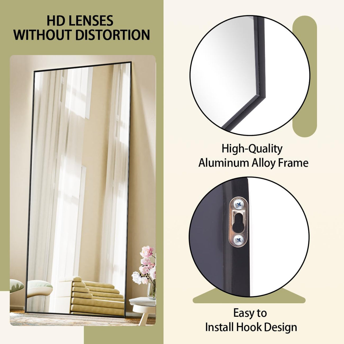 BEAUTYPEAK Full Length Mirror with Stand, 56"x21" Floor Mirror