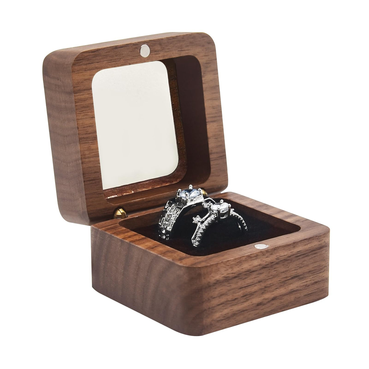 Jomelly Wooden Ring Box for Wedding Ceremony 2 Slots,Black