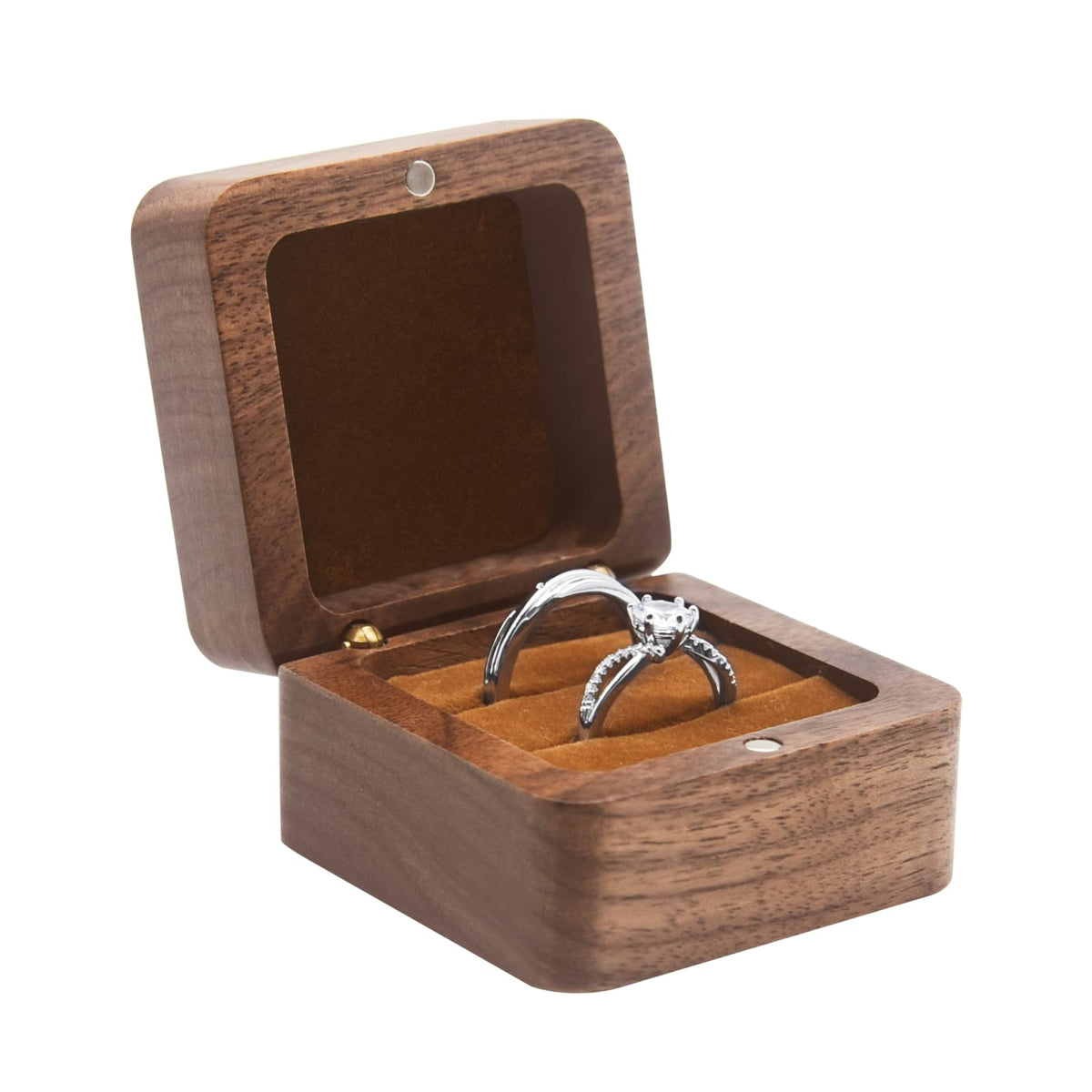 Jomelly Wooden Ring Box for Wedding Ceremony 2 Slots,Black
