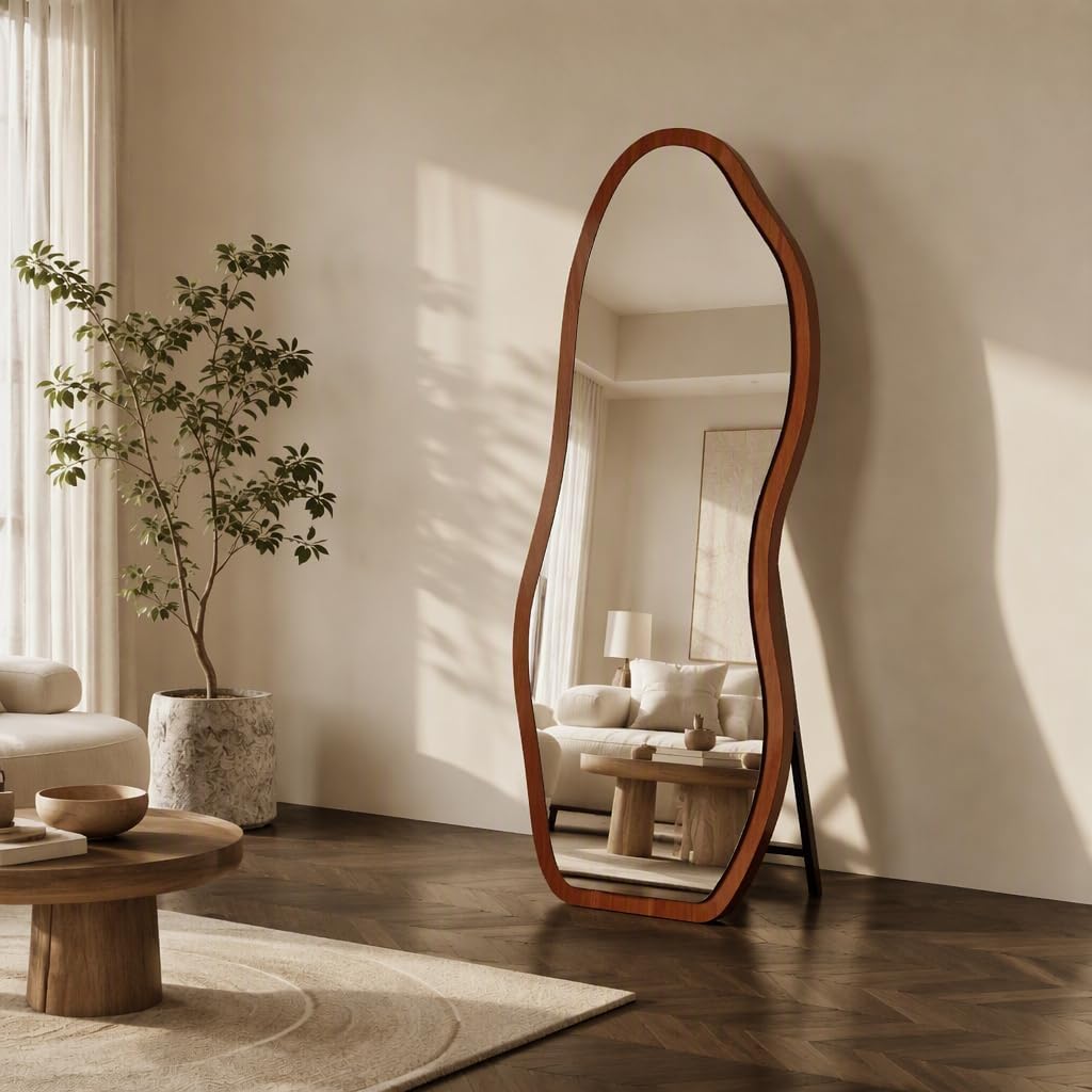 71"x31" Wavy Floor Mirror, Walnut 2-Pieces