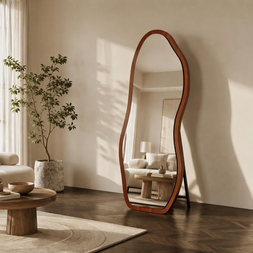 71"x31" Wavy Floor Mirror, Walnut 2-Pieces