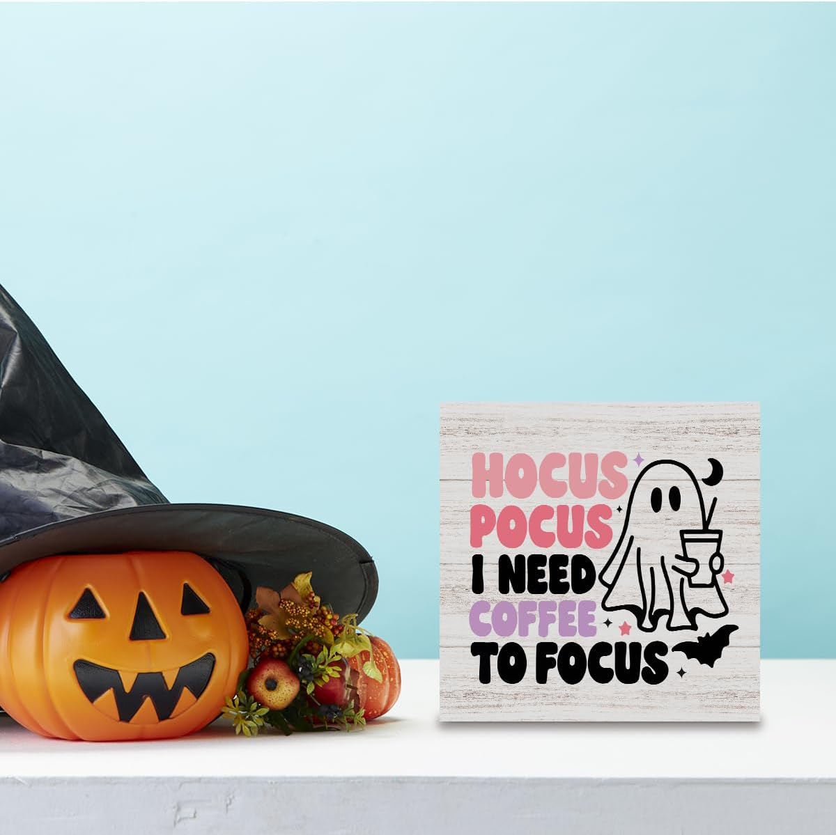 Cute Halloween Decor Indoor Ghost Hocus Pocus I Need Coffee to Focus Sign