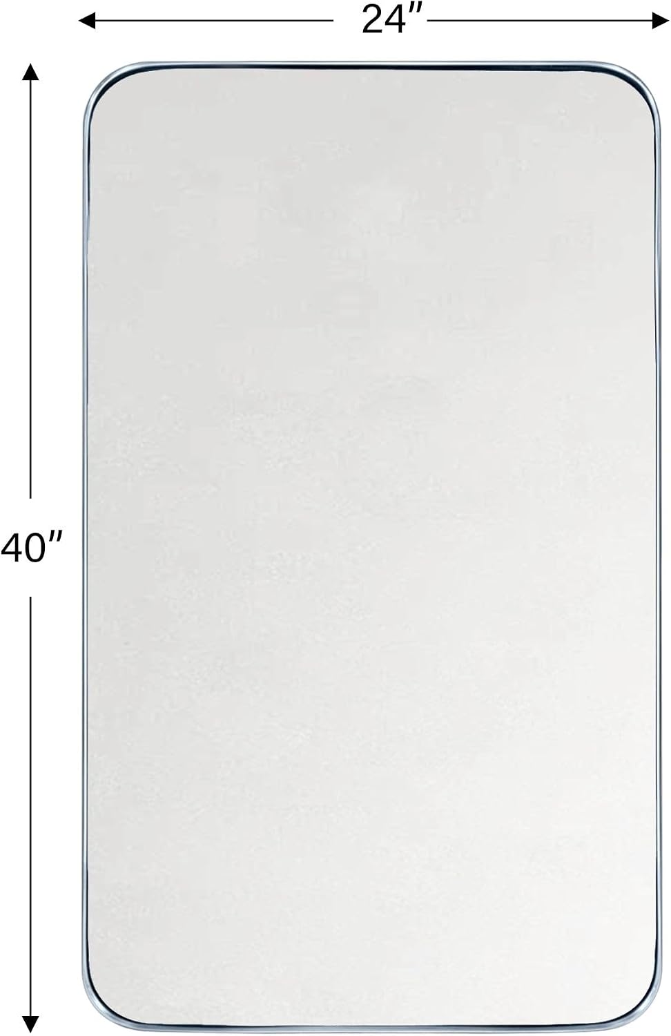 GRACTO 24x40'' Chrome Metal Framed Bathroom Mirror for Wall in Stainless Steel Rounded Rectangular Bathroom Vanity Mirrors Wall Mounted