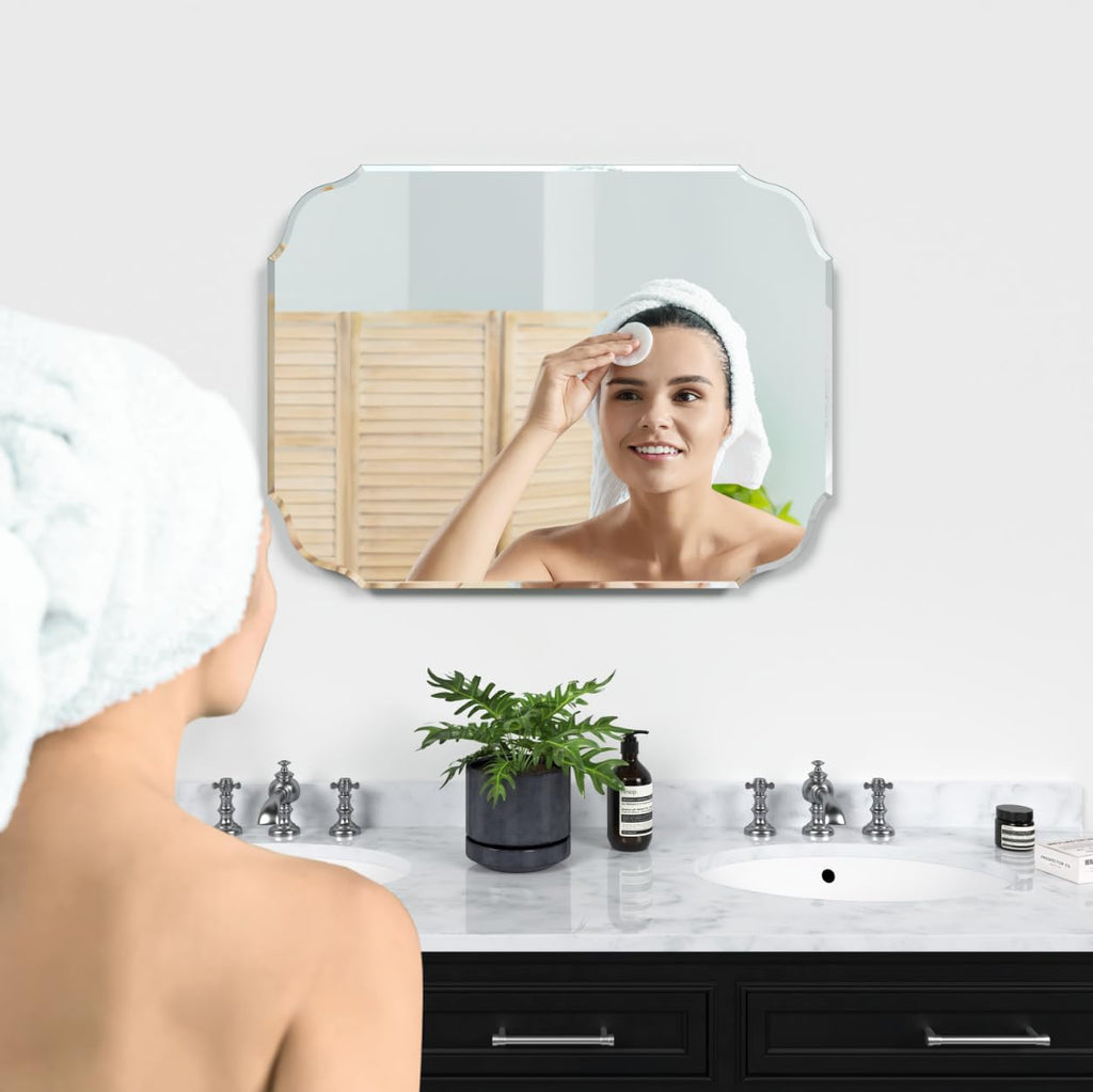 Silver Wall Mirror-Beveled Edge Frameless Mirror for Bathroom, Vanity, Bedroom, Rectangle Mirrors （32X24inch）