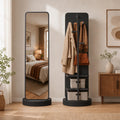 360 Rotating Floor Mirror with Rack, Walnut 2-Pieces