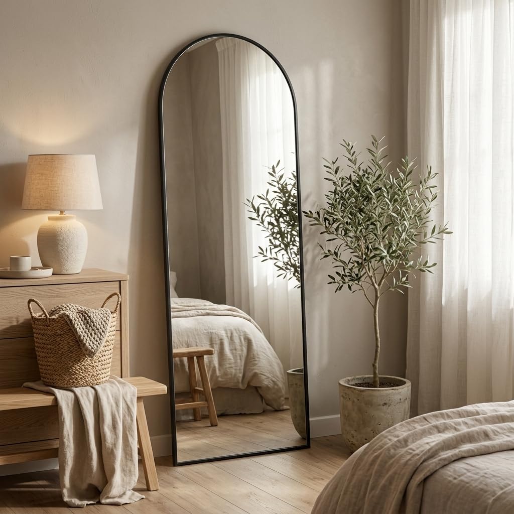59"x16" Floor Mirror Full Length, Arched Full Length Mirror with Stand, Full Body Mirrors for Bedroom Living Room or Cloakroom Black