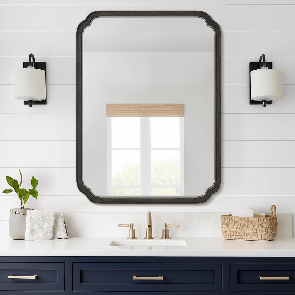 HOMECOOKIN Full Length Mirror Wall Mounted, Rustic Wooden Frame Floor Mirror, Rounded Corner Large Full Body Mirror for Bedroom,Dressing Room， Leaning or Hanging Against Wall (Walnut, 71" L x 24" W)