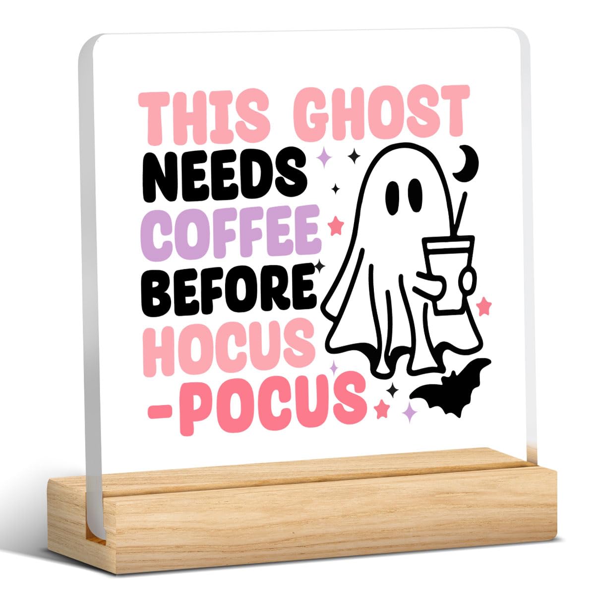 Cute Halloween Decor Indoor Ghost Hocus Pocus I Need Coffee to Focus Sign