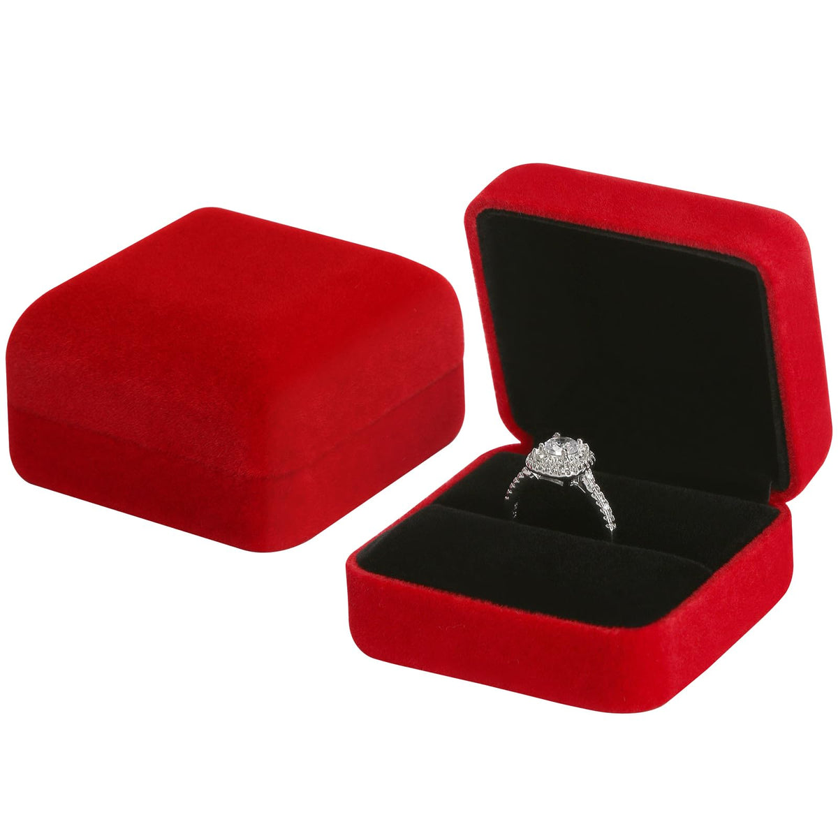 KUKUVR 2 Pieces Velvet Metal Wedding Ring Box, Elegant Jewelry Earring Studs Gift Box for Women Girl, Ring Holder Case for Engagement Proposal, Anniversary, Bridal Party Decor (Black)