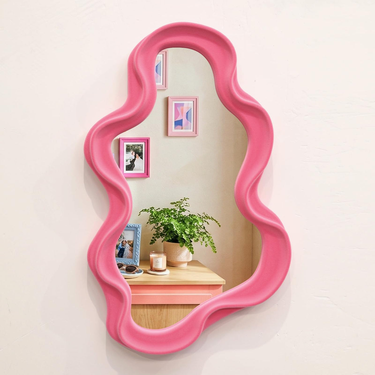 Emerald Green Wavy Wall Mirror Decor for Hallway Entryway, Irregular Cloud-Shaped Small Decorative Mirrors for Home Office Living Room, Modern Hanging Wall Art for Christmas Wedding Gift