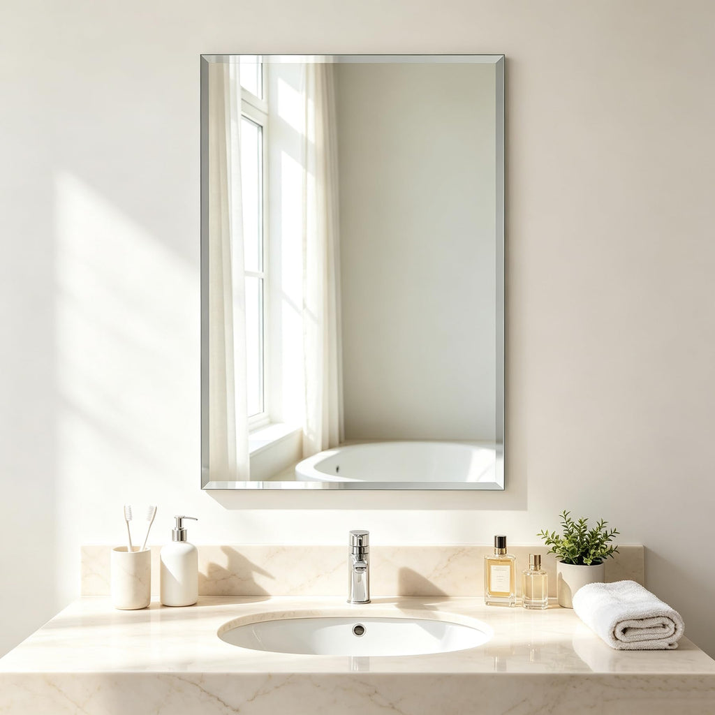 Frameless Full Length Mirror for Wall, 48x12 Inch Bathroom Vanity Mirror