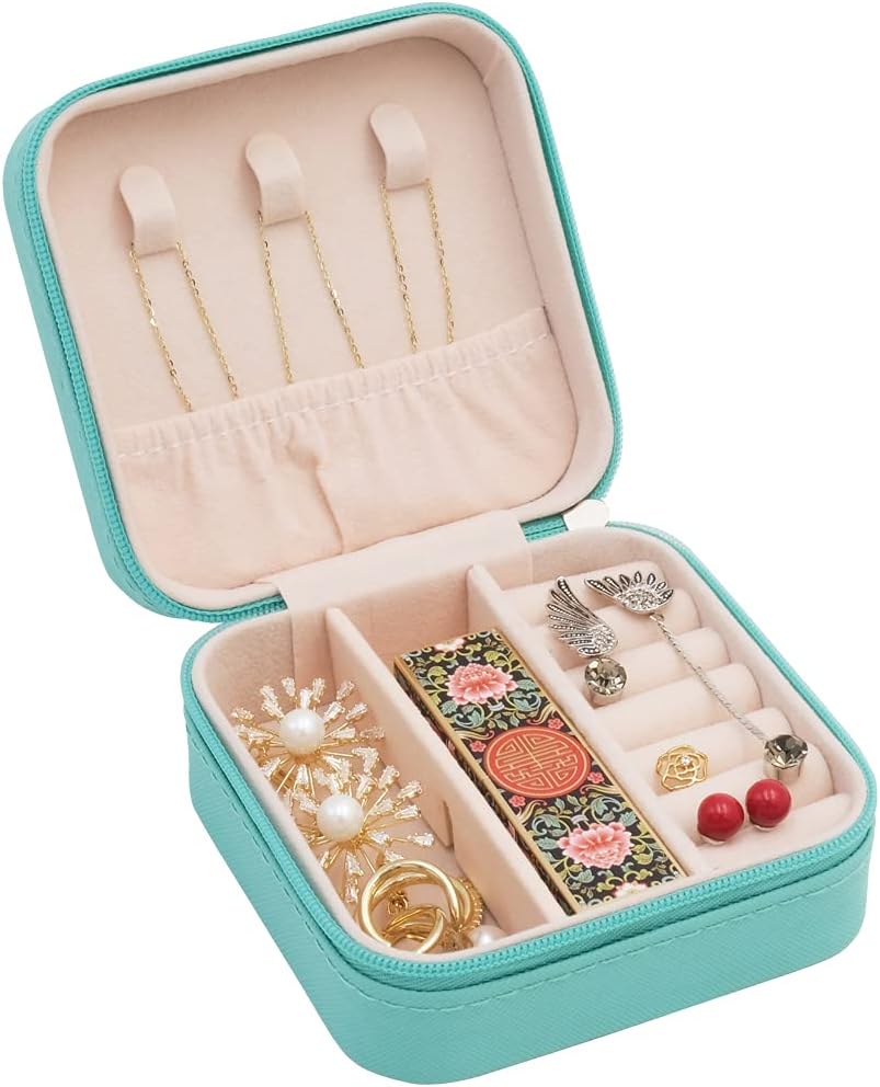 TRODANCE Mini Jewelry Travel Case, Small Portable Jewellry Organizer Box Portable Display Storage Box for Rings Earrings Necklaces, Gifts for Girl, Women, Wedding, Birthday, Mom, Mother's Day (Blue)