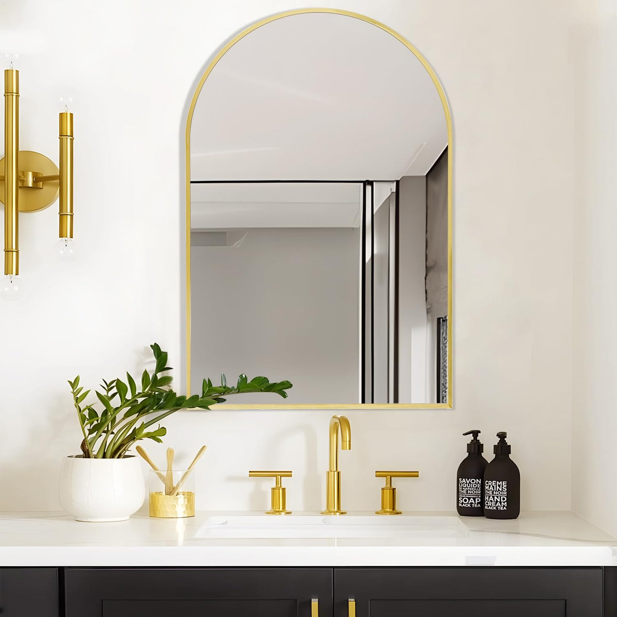 Wall Mount Mirror for Bathroom, Black Metal Framed, 24" x 36"