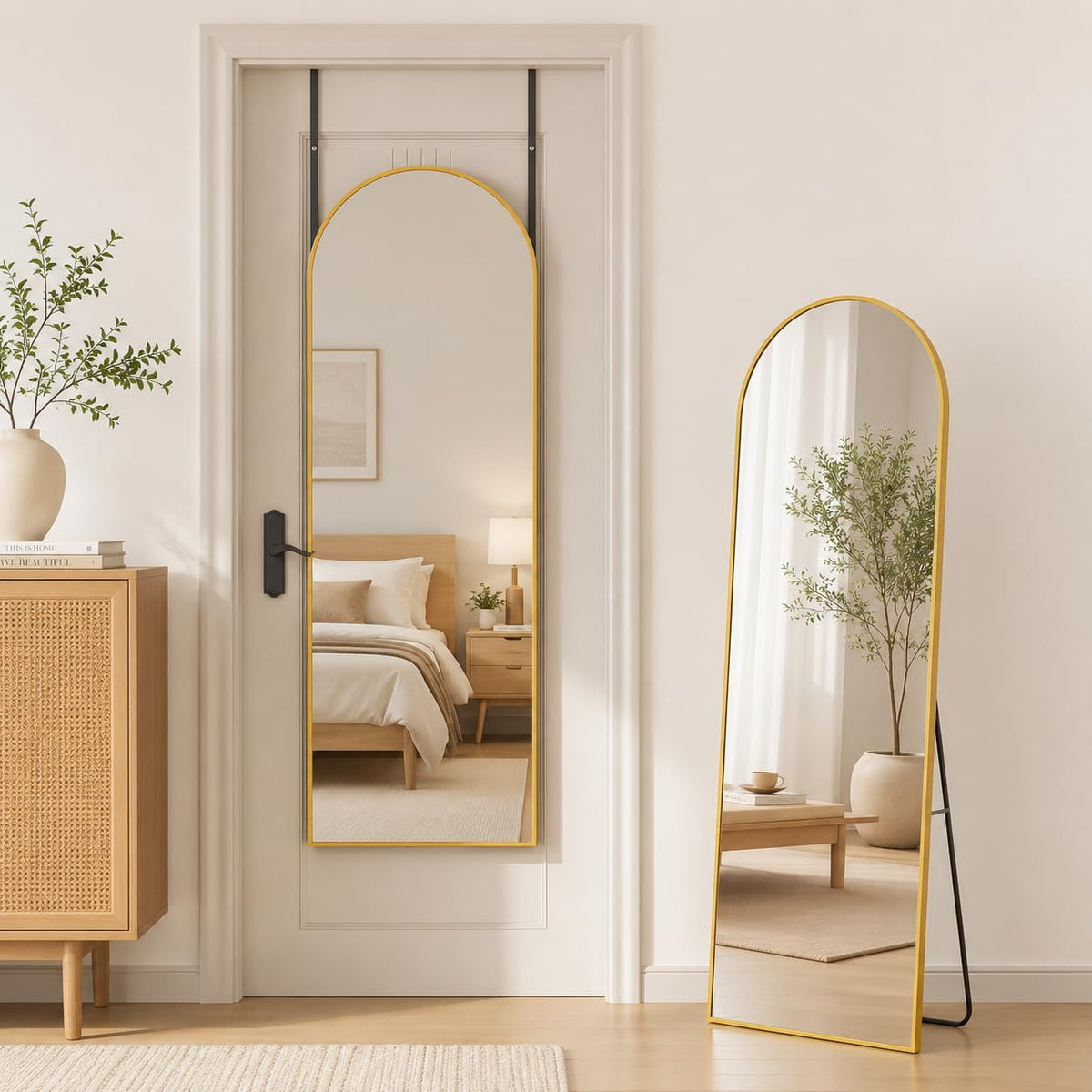 Antok 58" x19” Arched Full Length Mirror, Floor Mirror with Stand,Gold