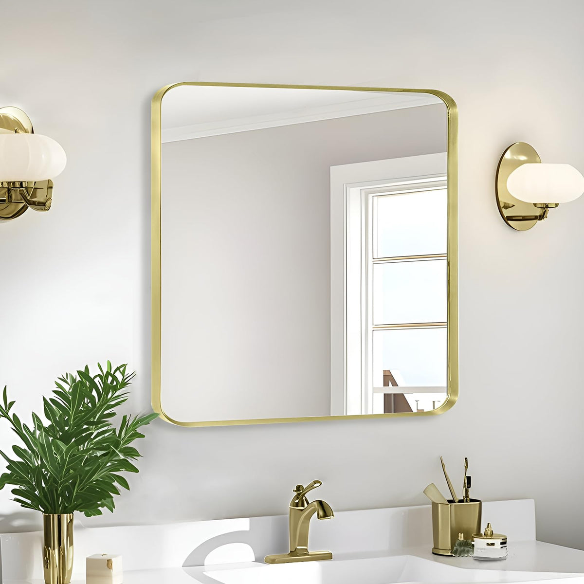 Wall Mount Mirror for Bathroom, Black Metal Framed, 24" x 36"