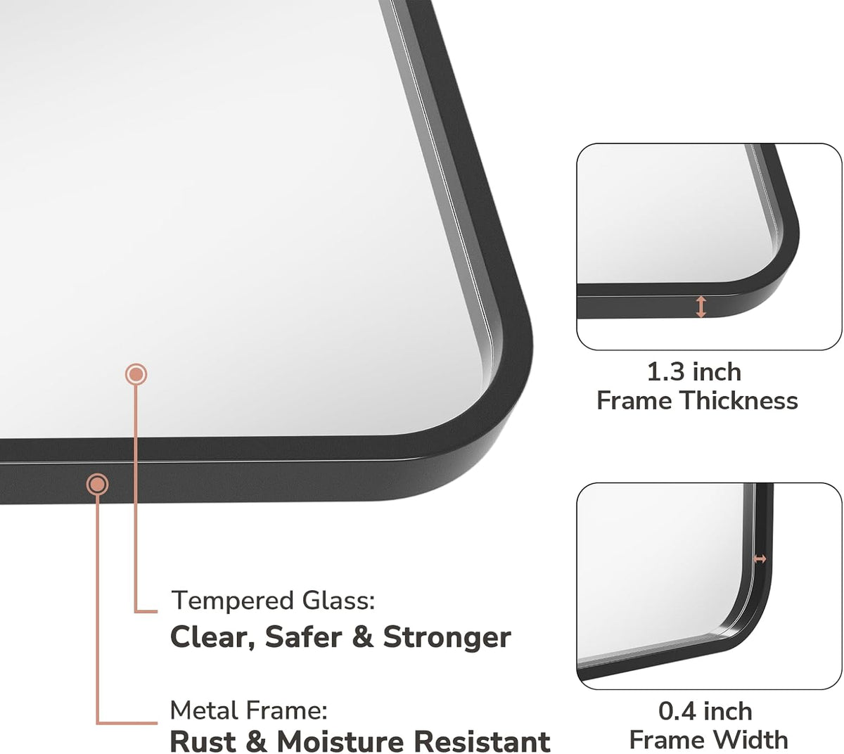 USHOWER 2-Pack Black Bathroom Mirrors for Over Sink 24 x 36 Inch