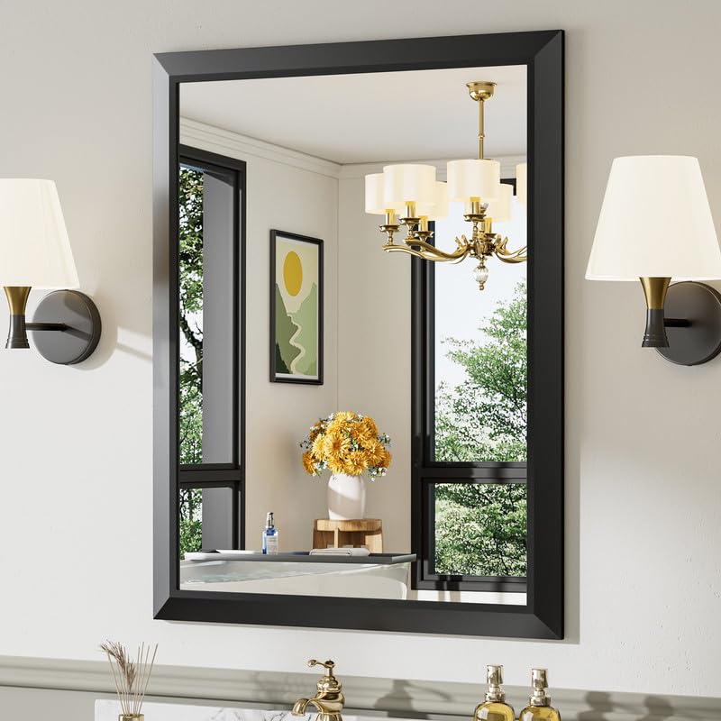 Briivue Black Metal Framed Bathroom Wall Mirror, 40x30 Inch
