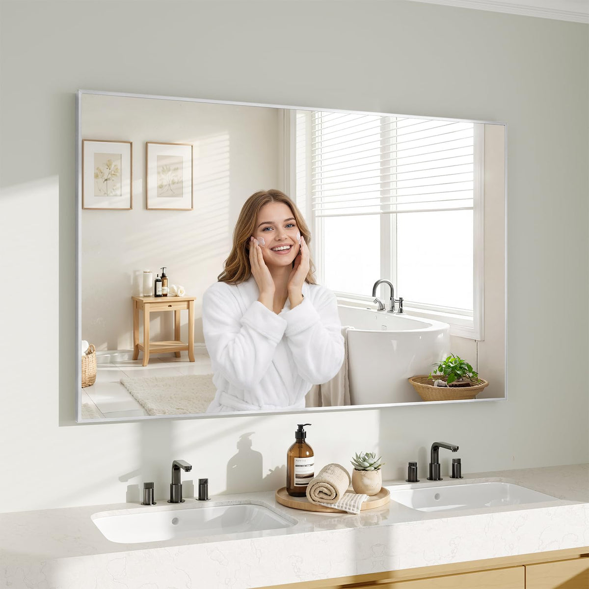 Koonmi Black Mirrors for Wall, 30x40 Inch Bathroom Mirror, Rectangular Wall Mirror for Living Room Bedroom Bathroom, Hangs Horizontally or Vertically
