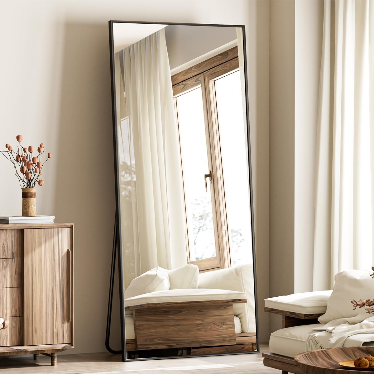 VooBang Mirror Full Length - 21" x 57" Floor Mirror with Stand Black