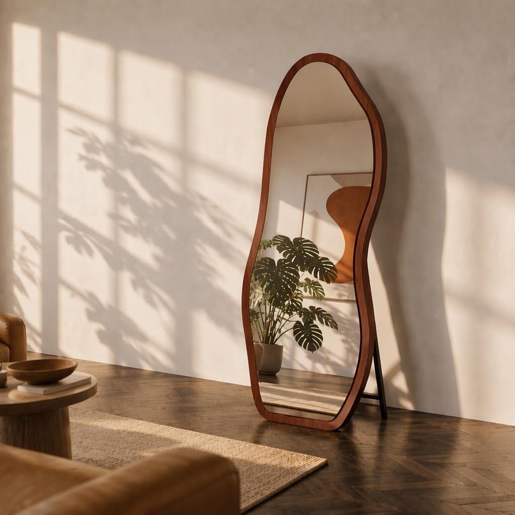 71"x31" Wavy Floor Mirror, Walnut 2-Pieces