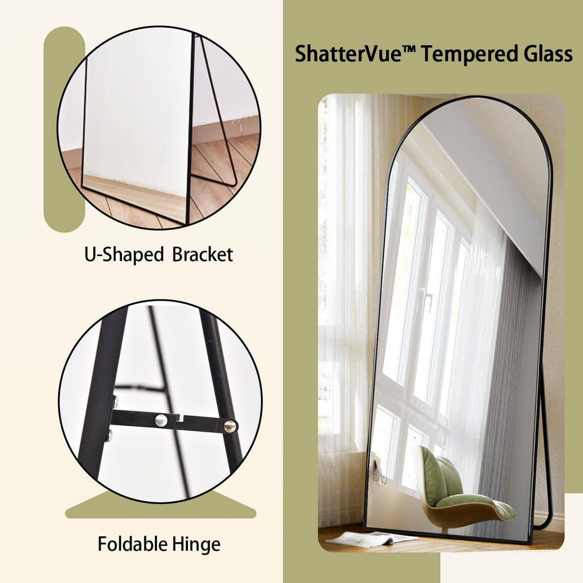 BEAUTYPEAK 71"x26" Arch Full Length Mirror, Full Body Floor Mirror with Stand Hanging or Leaning, Aluminum Alloy Frame Wall Mirrors for Bedroom, Dressing Room, Black