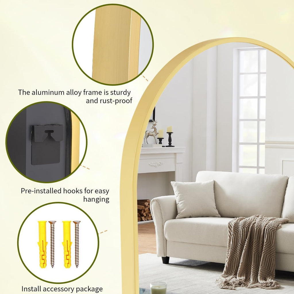 BEAUTYPEAK 31"x32" Arch Bathroom Wall Mirror, Gold