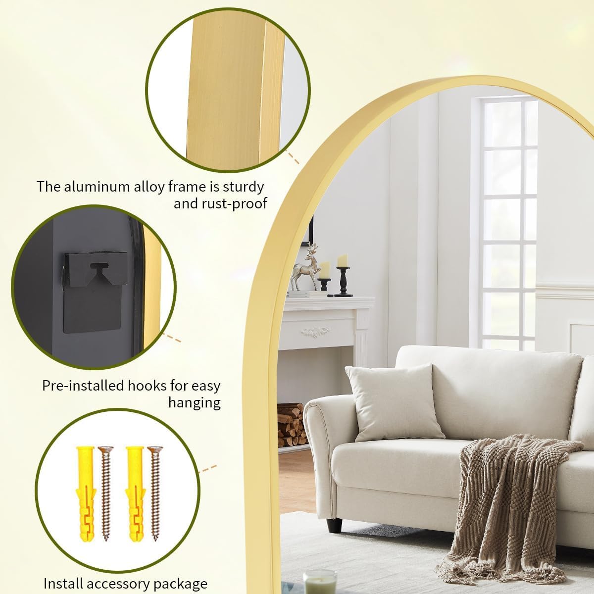 BEAUTYPEAK 31"x32" Arch Bathroom Wall Mirror, Gold