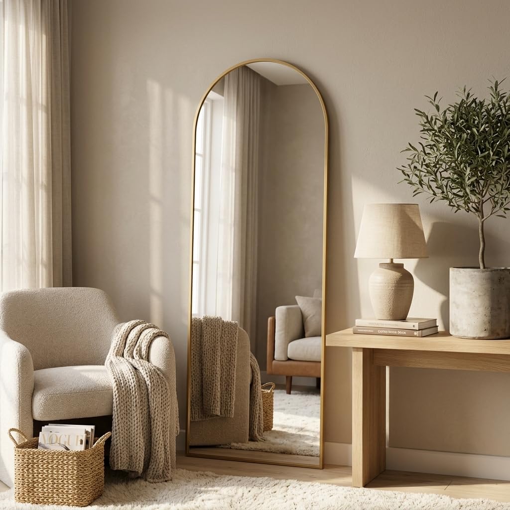 81"×41" Floor Mirror Full Length Arched Full Length Mirror Gold