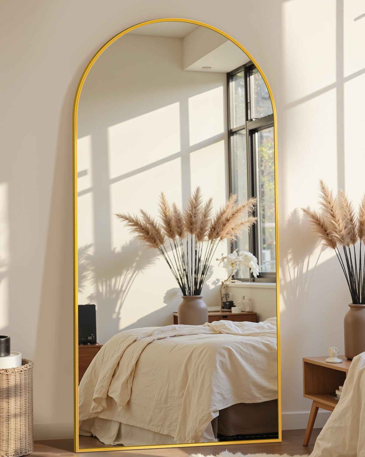 76"x34" Arched Full Length Mirror, Large Floor Mirror, Black