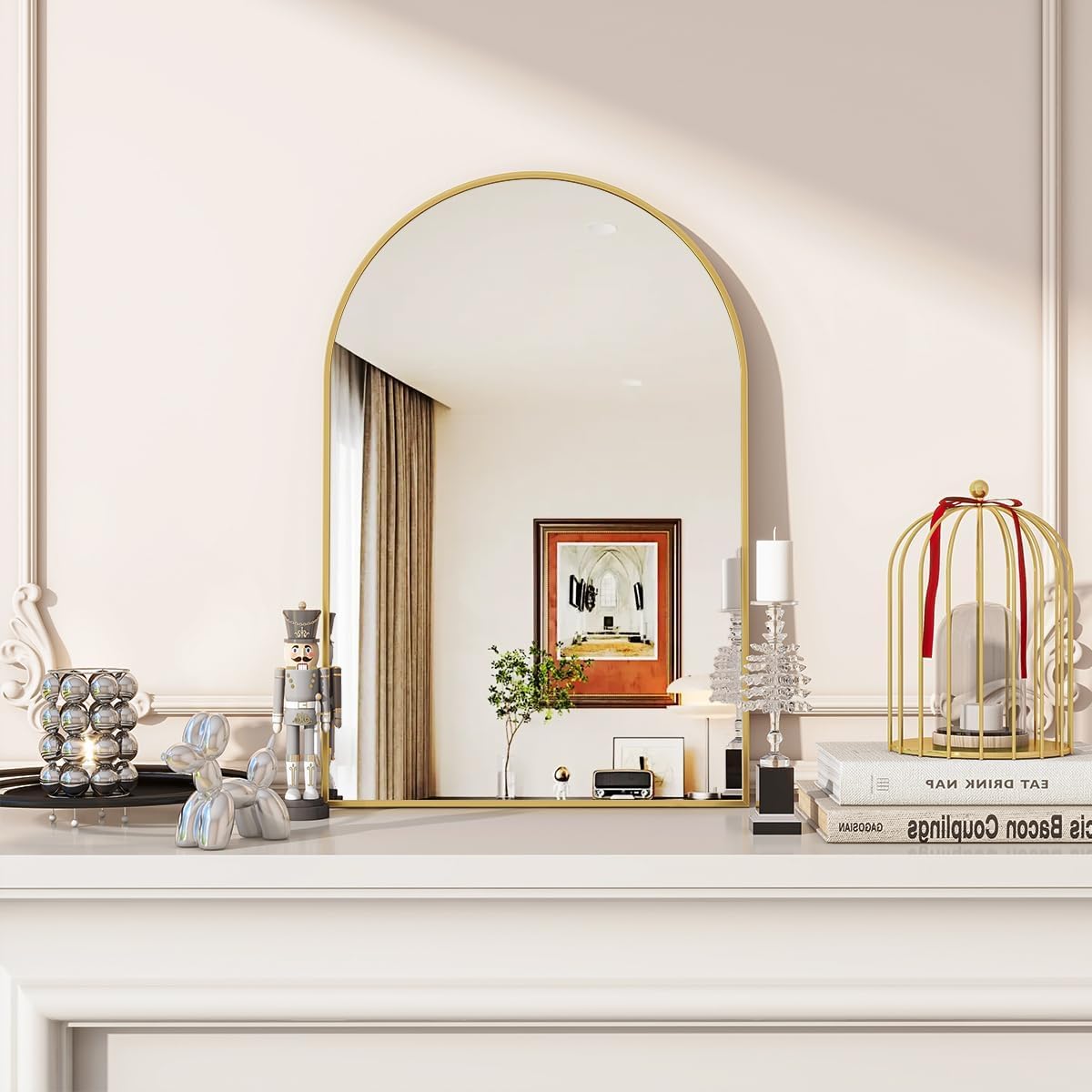 VooBang Arched Wall Mirror, 24 x 36 inch Arch Bathroom Mirror Black
