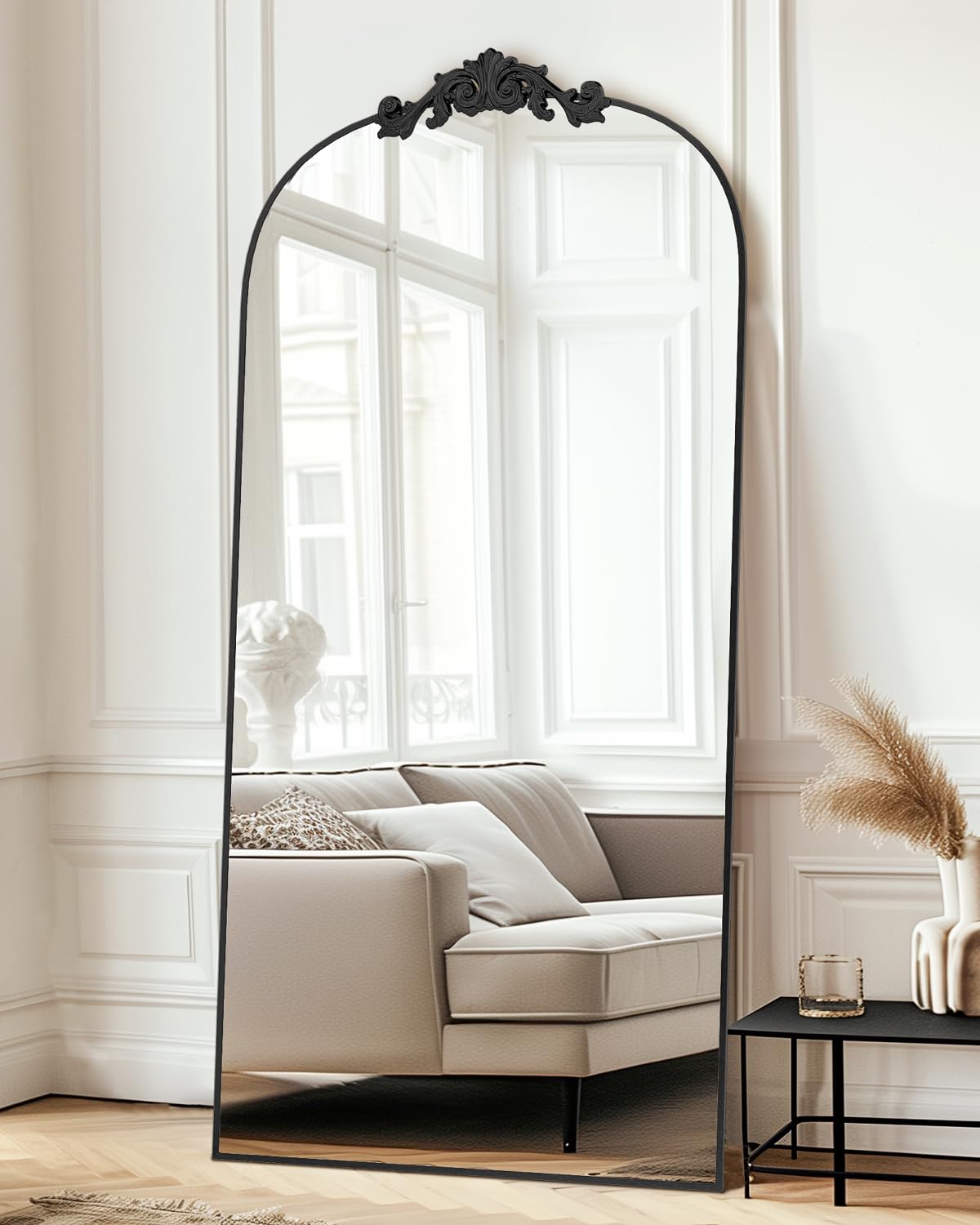Vintage Full Length Mirror,71"x28" Arched Antique Floor Mirror with Carved Metal Frame,Large Standing Wall Mounted or Leaning Mirror for Bedroom Living Room Entryway,Bronze
