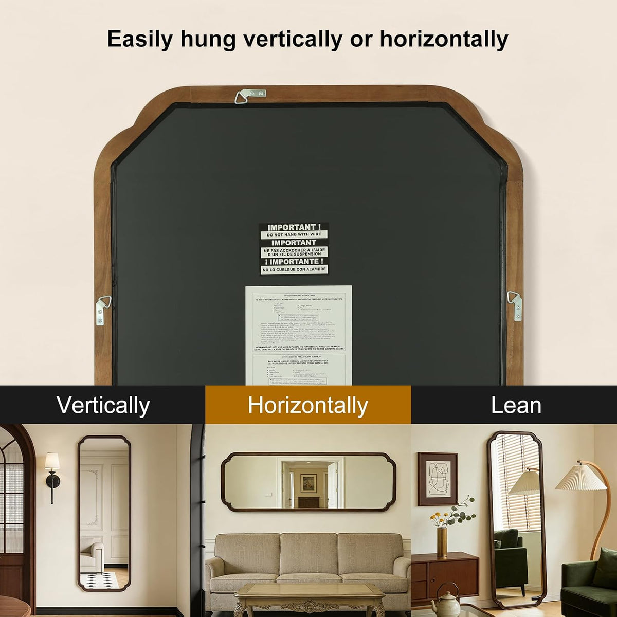 HOMECOOKIN Full Length Mirror Wall Mounted, Rustic Wooden Frame Floor Mirror, Rounded Corner Large Full Body Mirror for Bedroom,Dressing Room， Leaning or Hanging Against Wall (Walnut, 71" L x 24" W)