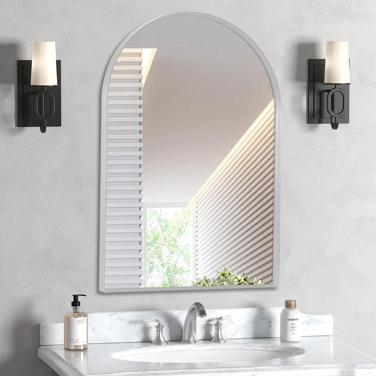 Wall Mount Mirror for Bathroom, Black Metal Framed, 24" x 36"