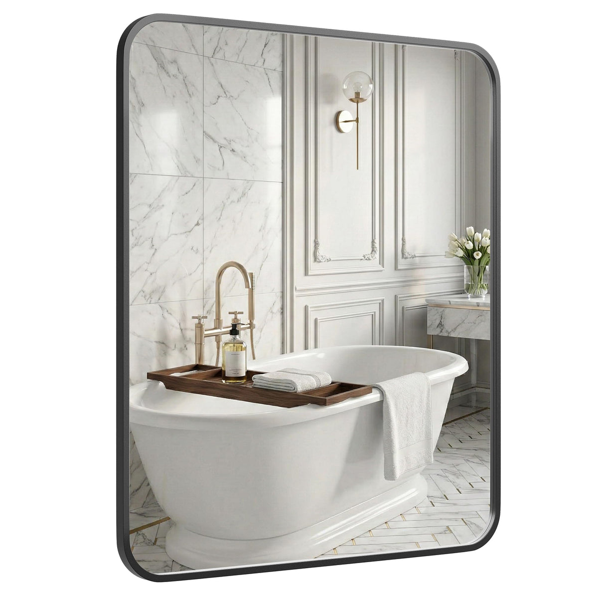 2-Pack 24x36 Inch Matte Black Rounded Rectangle Vanity Mirrors
