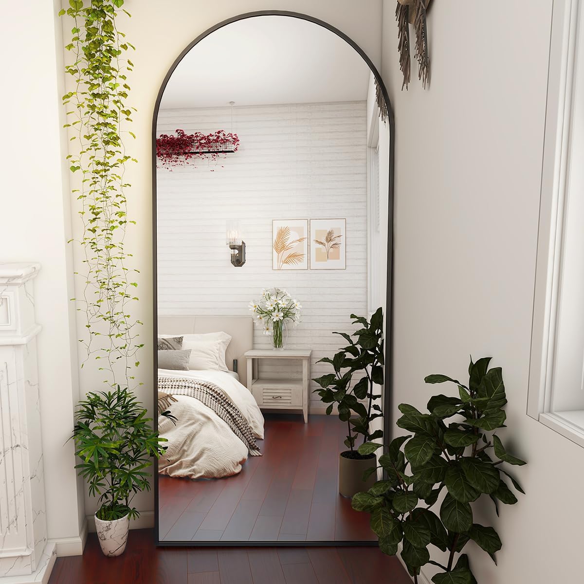 BEAUTYPEAK 71"x26" Arch Full Length Mirror, Full Body Floor Mirror with Stand Hanging or Leaning, Aluminum Alloy Frame Wall Mirrors for Bedroom, Dressing Room, Black