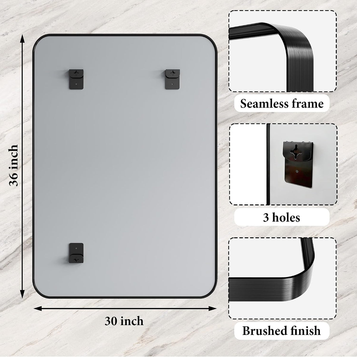 30x36 Inch Black Metal Framed Bathroom Mirror for Wall, HD Tempered Glass