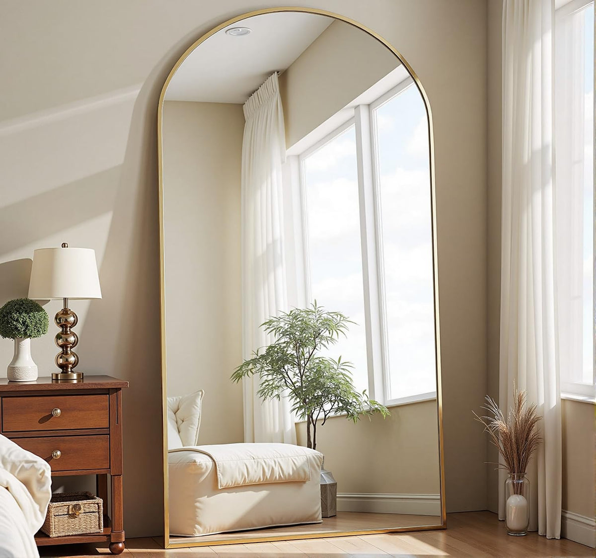 Dewfig Vintage Arched Wall Mirror, 30"x22" Bronze Antique Bathroom Mirror