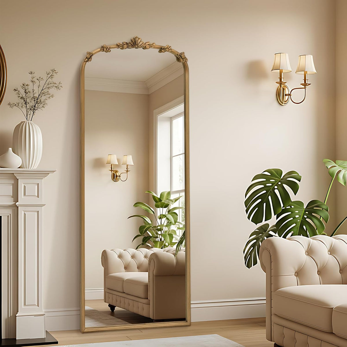 Besdomus Full Length Gold Mirror: 21''x56'' Baroque Floor Long Body Mirror