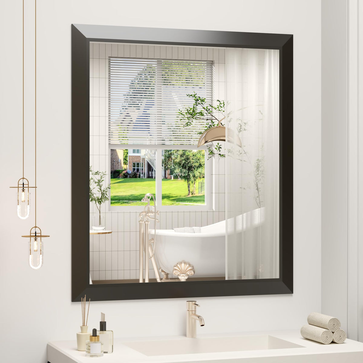 SMIROR 24x36 Matte Black Bathroom Vanity Mirror for Over Sink