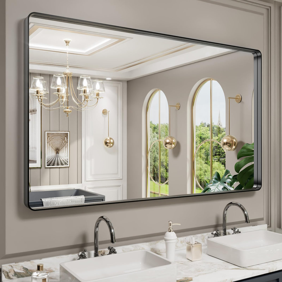 LOAAO 30"X36" Gold Bathroom Mirror
