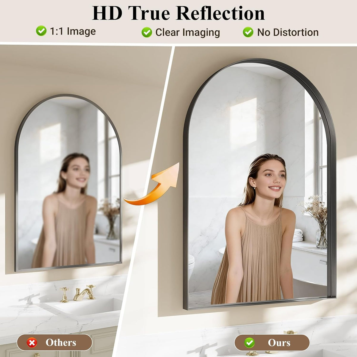 36"x24" Black Arched Mirror, Arched Wall Mirror with Metal Frame, Wall Mounted Large Arched Mirror for Living Room, Restroom, Entryway, Tempered Glass, Modern Home Decor
