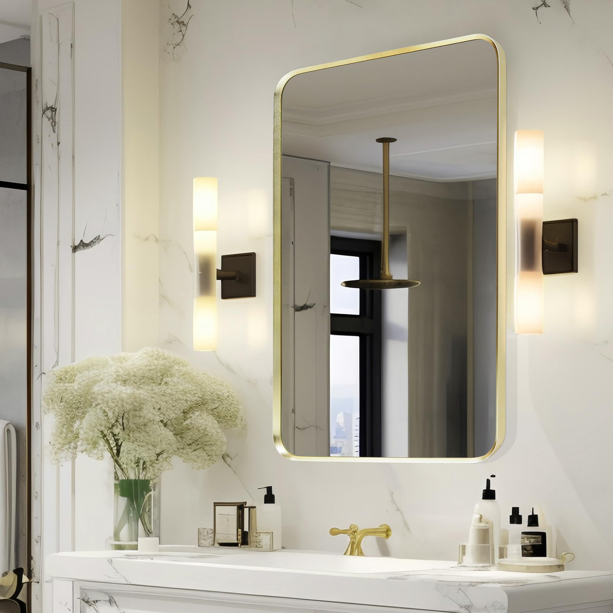 Wall Mount Mirror for Bathroom, Black Metal Framed, 24" x 36"
