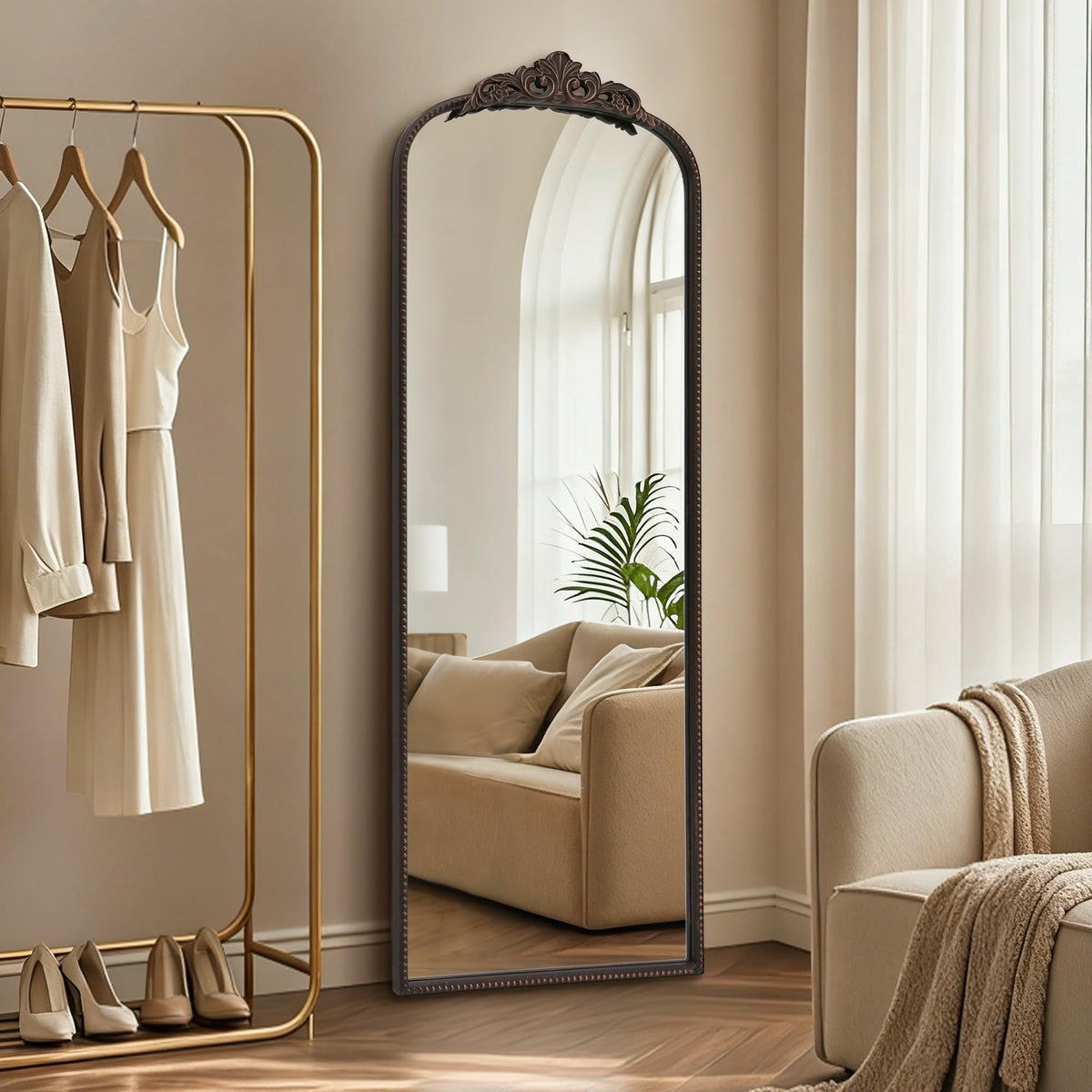 Micasso Black Full Length Mirror: 21''x56'' Baroque Vintage Floor Mirror