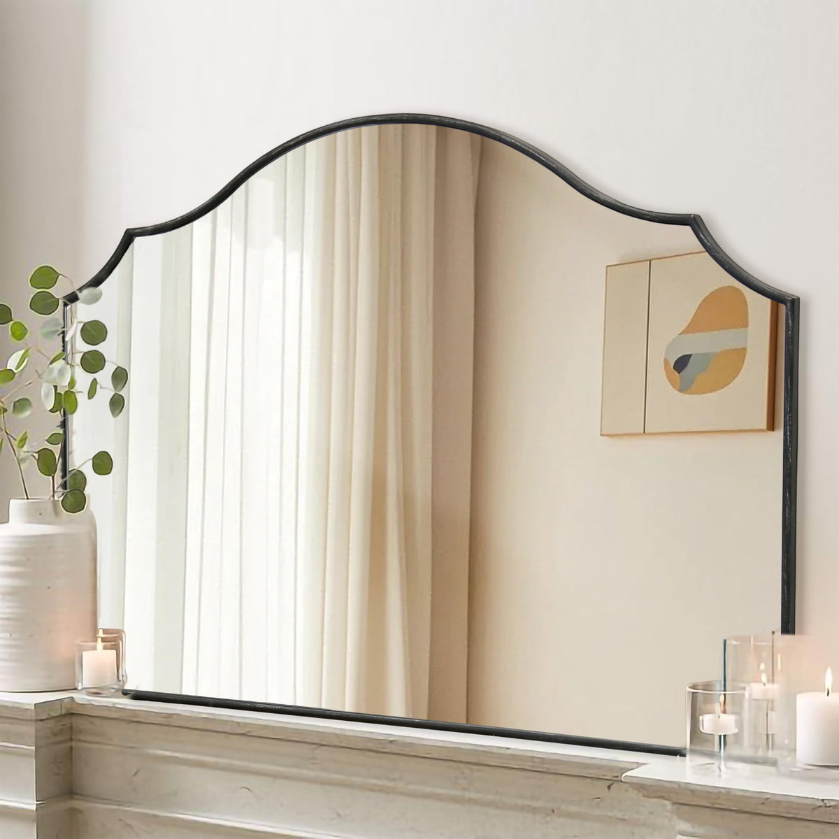 Besdomus Gold Scalloped Wall Mirror: 40"x29" Large Wooden Bathroom Mirror
