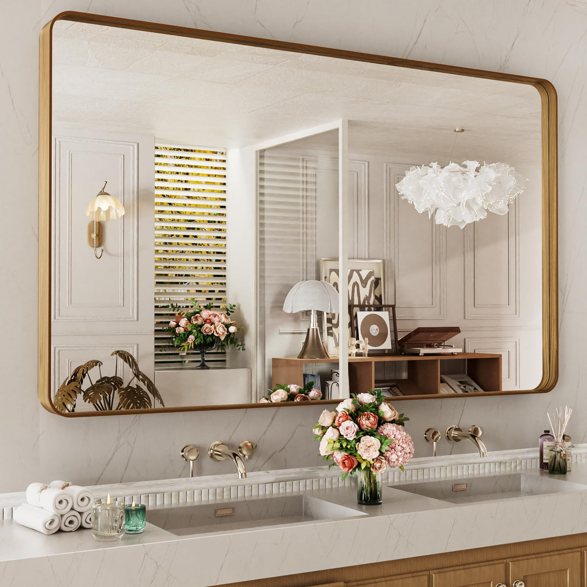 LOAAO 30"X36" Gold Bathroom Mirror