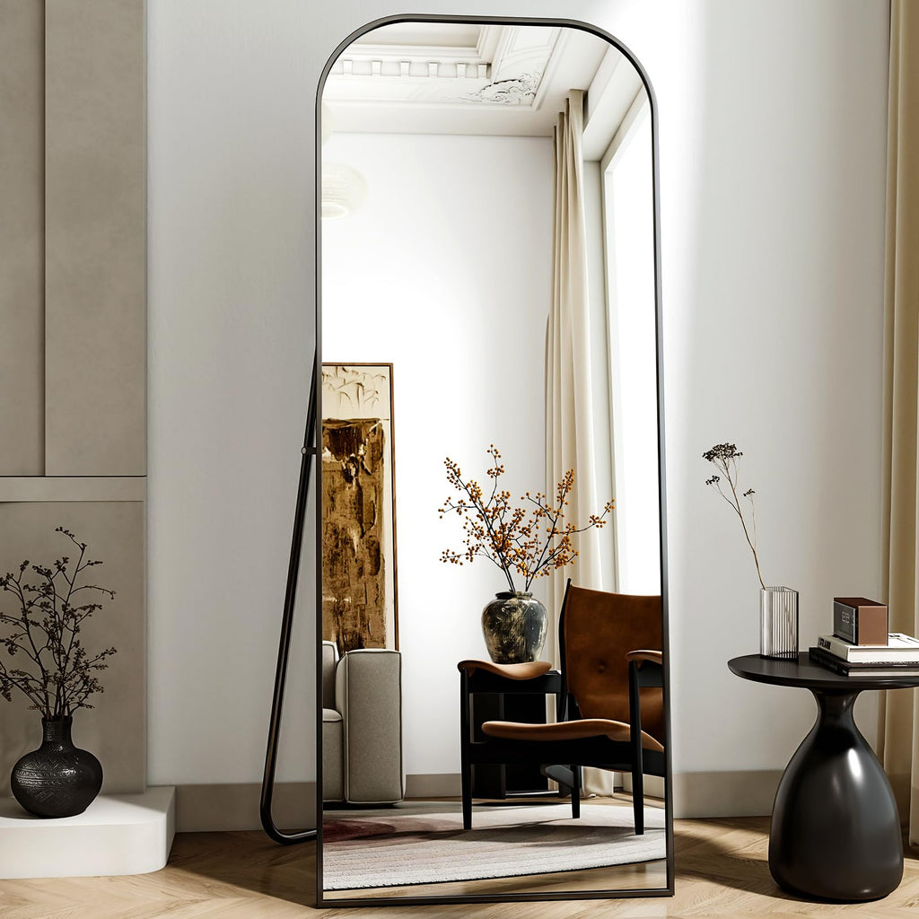 56x21 Inch Full Length Mirror - Large Floor Standing & Wall Mountable Full Body Mirror with Sturdy Aluminum Frame, Arched Top Design, Freestanding or Hanging for Bedroom, Living Room, Cloakroom,Black