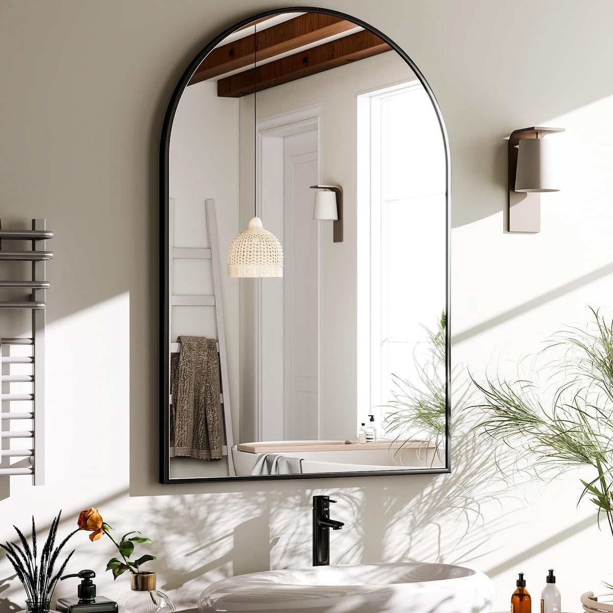 HARRITPURE 20"x30" Arched Bathroom Mirror Wall Mounted Black Arch Mirror
