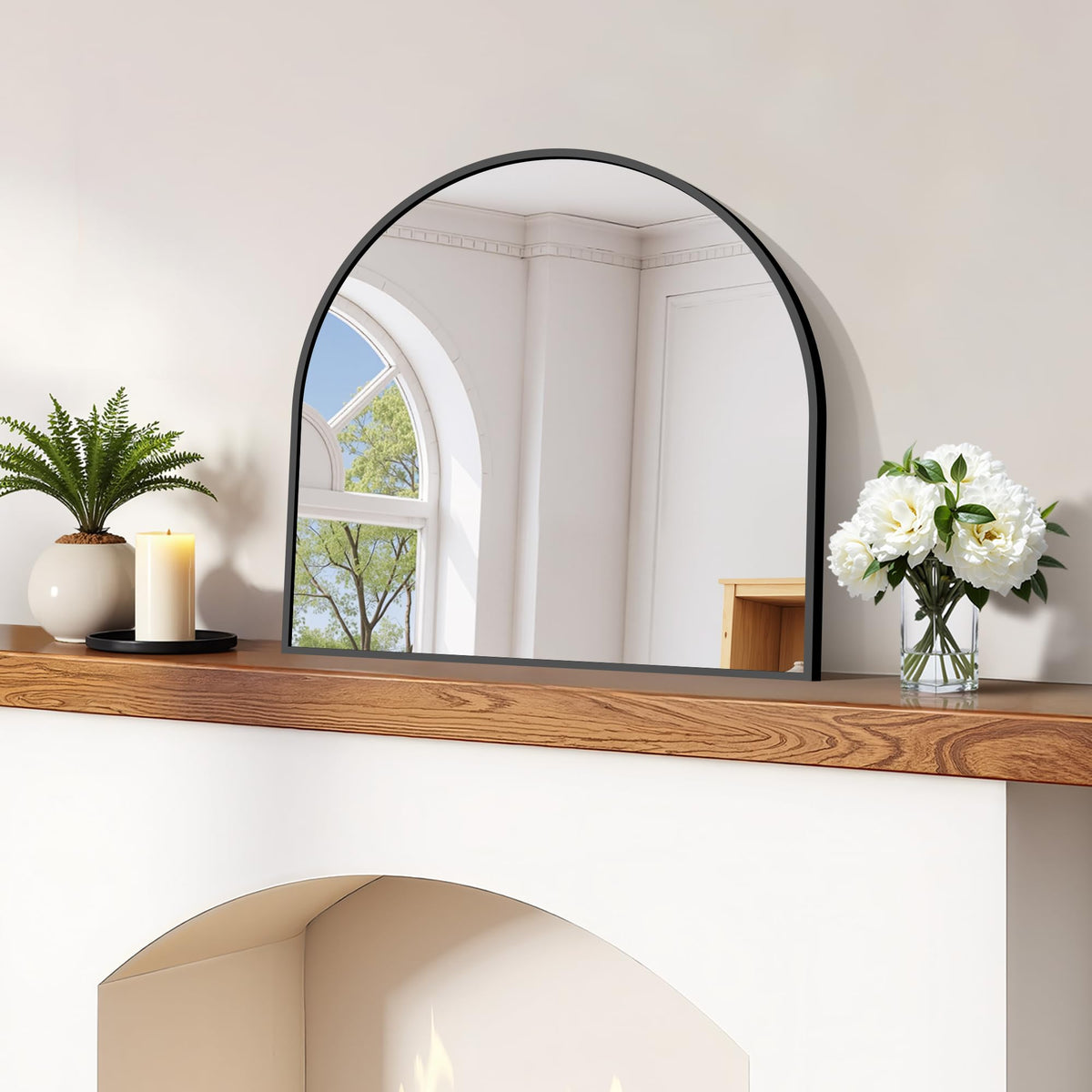 CIRCUMI Arched Wall Mirror, 36"x48" Black Arched Mirror for Bathroom